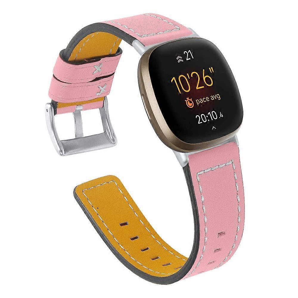 Grain Leather Replacement Strap Pink Compatible with Fitbit Versa3 and Fitbit Sense