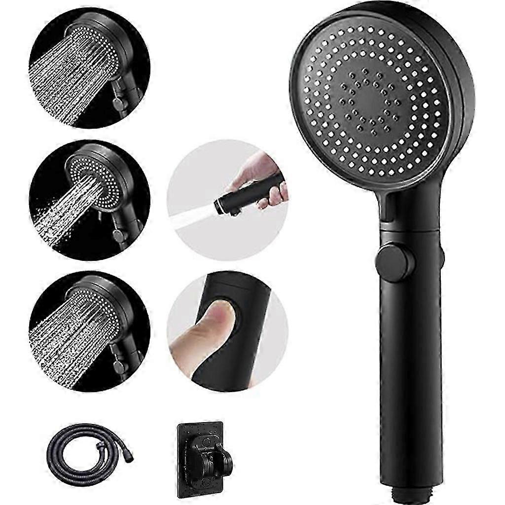 High-Pressure Shower Head with Hose, 3 Spray Patterns & Water Stop Function