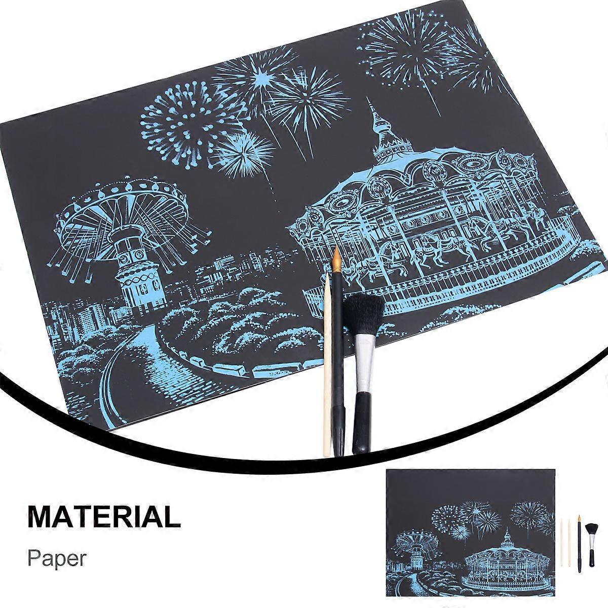 Handmade Craft Set Scratchboard Tools Rectangular Shape Eco Friendly Safety Night Scratch Picture 1Set