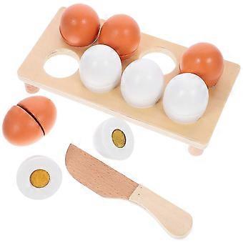 Play Eggs for Kids Kitchen Wooden Egg Shape and Rectangular Rack for Home of Eucalyptus Assorted Color 1 Set
