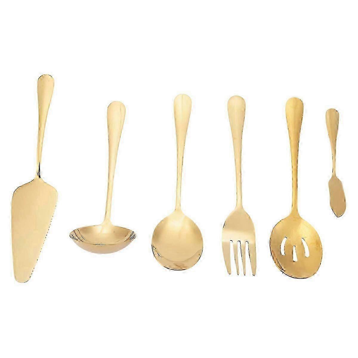 6-Piece Serving Flatware Silverware Set,Serving Utensil Set,Gold hwy