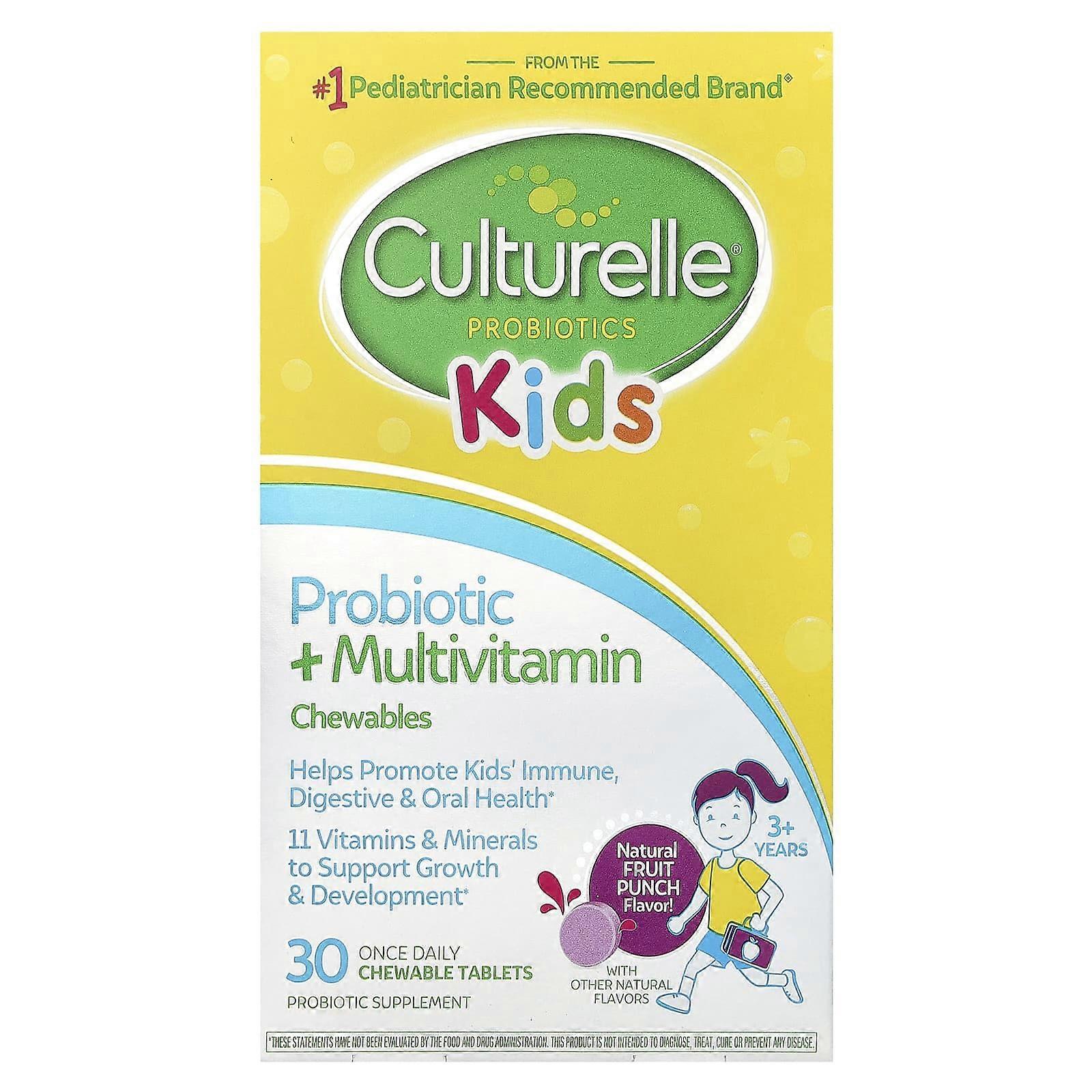 Culturelle, Kids, Probiotic + Multivitamin Chewables, 3+ Years, Natural Fruit Punch, 30 Chewable Tab