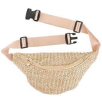 Bolsa de cintura de verão em imitação de palha trançada, tipo pochete, para caminhadas, corridas e jogging.