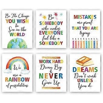 Heytea Colorful Words Art Prints, Conjunto de 6 (8X10), Poster de Escrita Motivacional com Citações Inspiradoras, Arte de Parede com Respingos de Tinta de Giz de Cera do Mundo Arco-Íris
