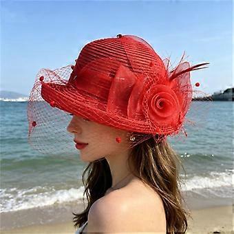 Elegant French Mesh Butterfly Sun Hat Retro Straw Hat for Beach Vacation Sun Protection Breathable Hat Design