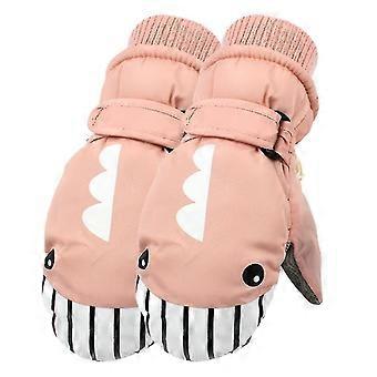 Warme Sporthandschuhe rutschfeste Vollfinger-Skihandschuhe mit Fleecefutter für Kinder (Farbe: rosa Hai)