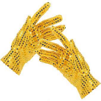 Frauen Männer Bling Bling Kostüm Handschuhe Handgelenklänge Kurze Pailletten Handschuhe für Erwachsene Tanzbühne Performance (Gold)