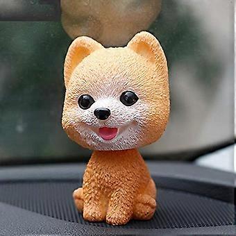 Yellow Pomeranian Bobblehead Dog for Car Dashboard, Motion Reactive Nodding Puppy Ornament Gift