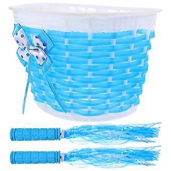 Bike Basket Set Kids Bicycles Handlebar Cover Streamers 1Set Blue