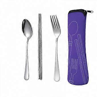 Travel, Camp, or Picnic 3-Piece Rustproof Stainless Steel Flatware Set with Fork, Spoon, Chopsticks & Carrying Case