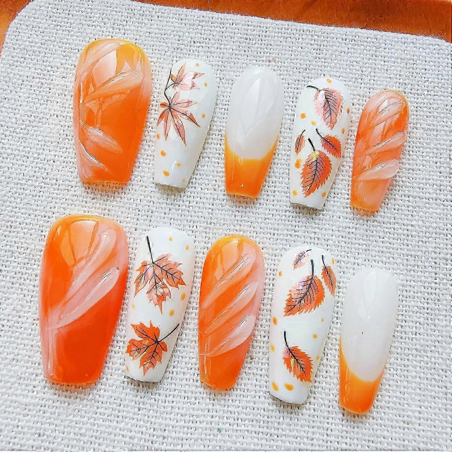 30Pcs Glossy Maple Leaf Acrylic Nails