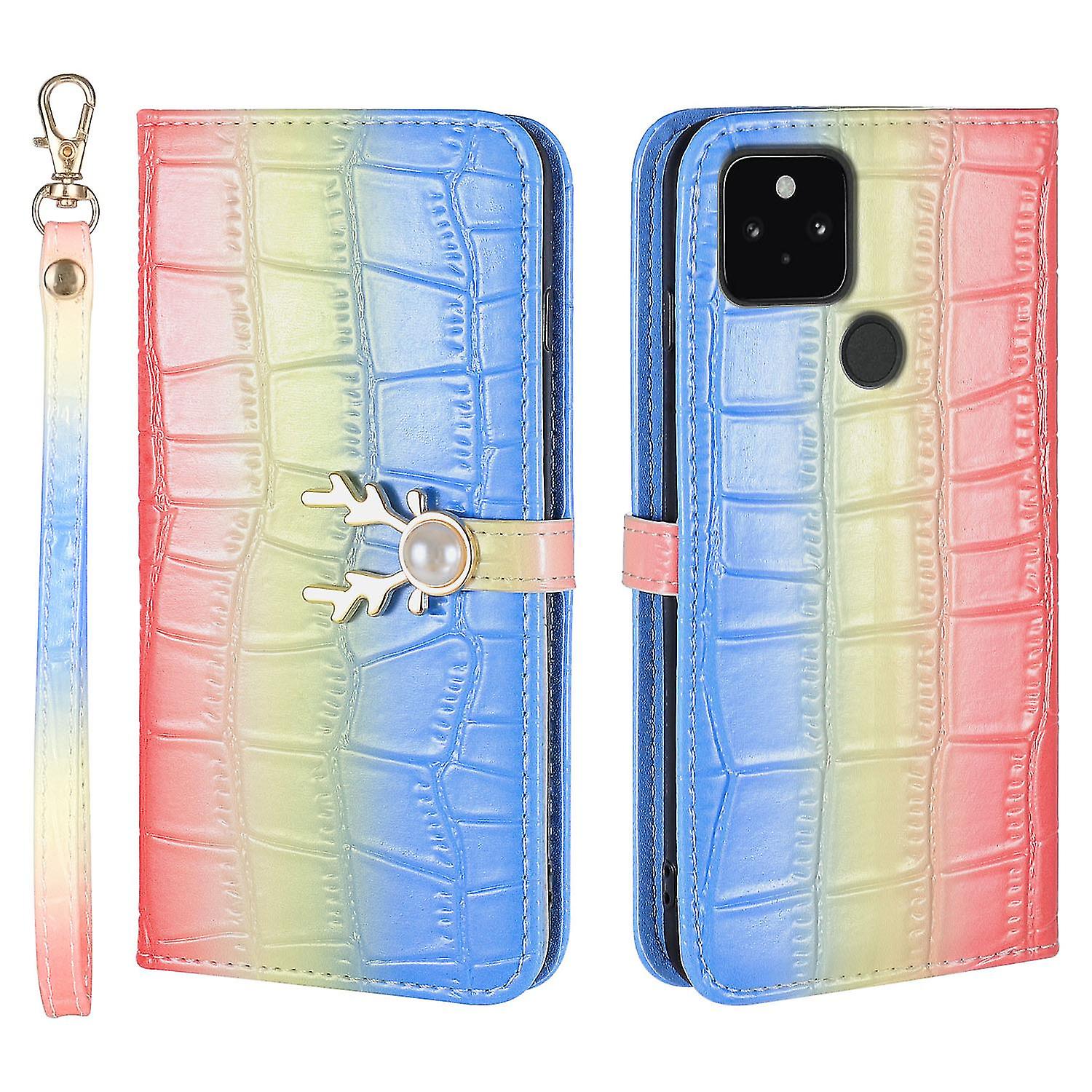 Elk Pattern Phone Case For Google Pixel 5 With Card Holder, Lanyard, Pu Leather Material, Wallet Function, Corner Fall Protection