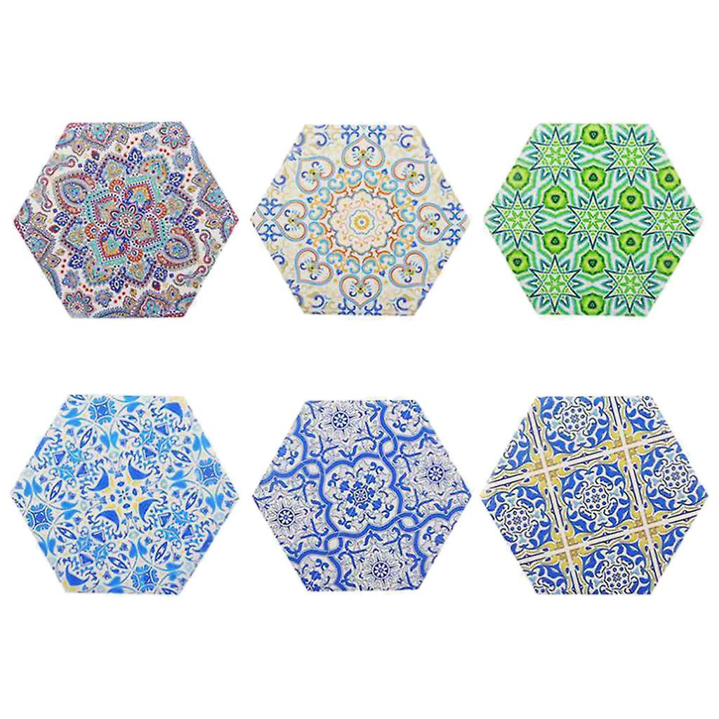 6x Multicolor Ceramic Cork Coasters Kitchen Home Dining Table Decoration