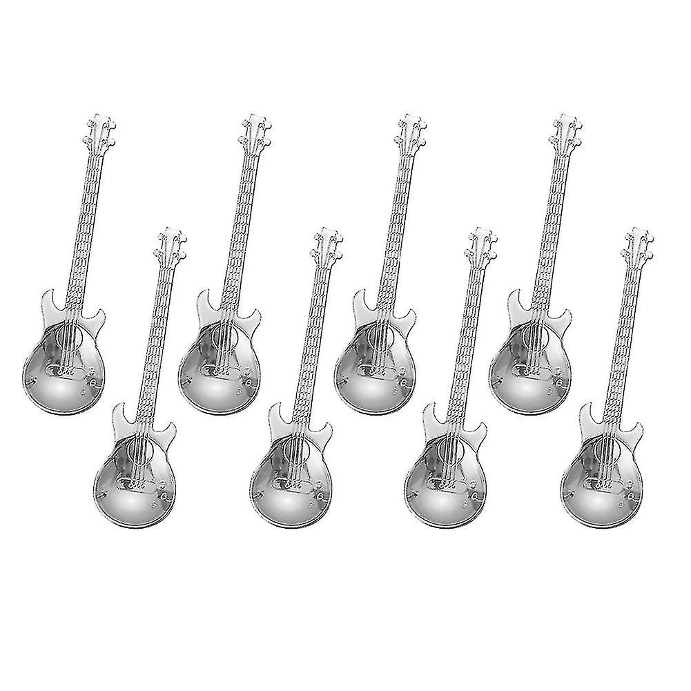 8pcs cucchiaini da caffè chitarra argento acciaio inossidabile cucchiaini mini retro dessert torta cena bambino cucchiaino da tè