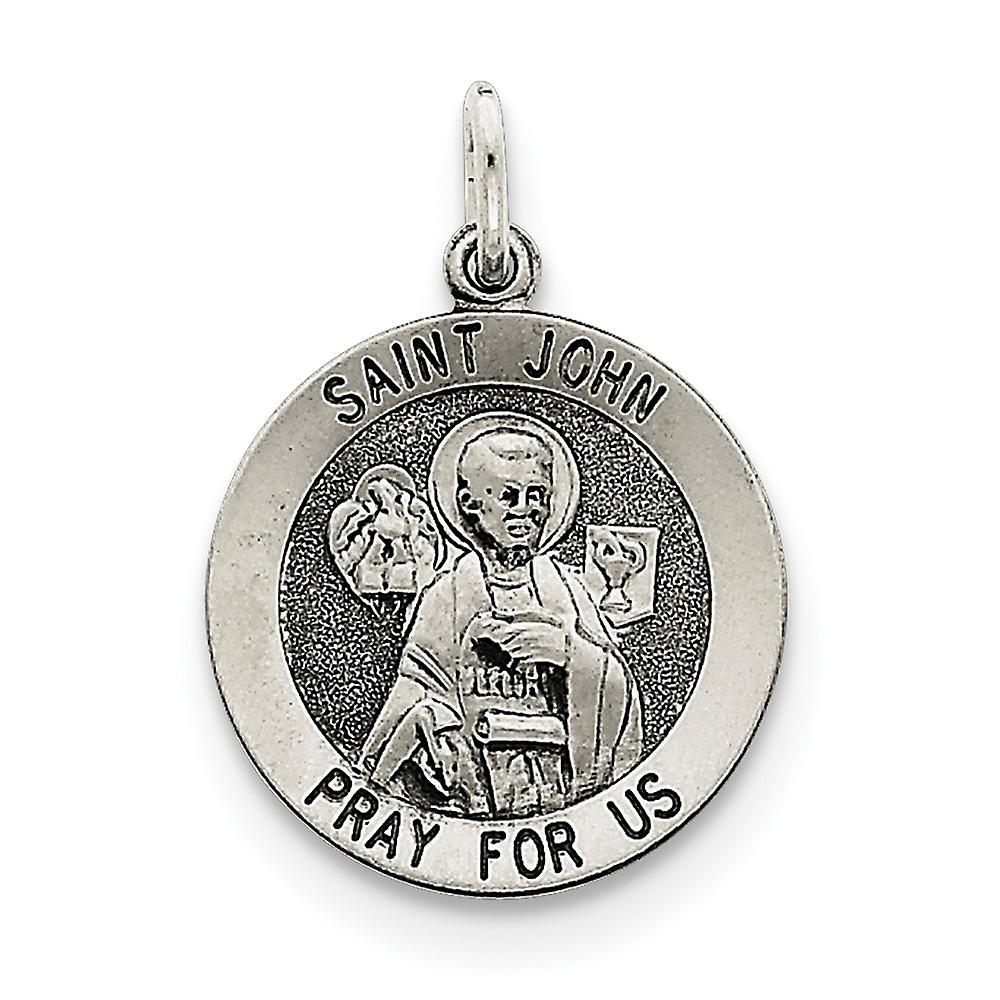 925 Sterling Silver Solid Artisan Oxidized Antiqued Saint John Medal Pendant Necklace 25x20mm Wide-Pendant for Women