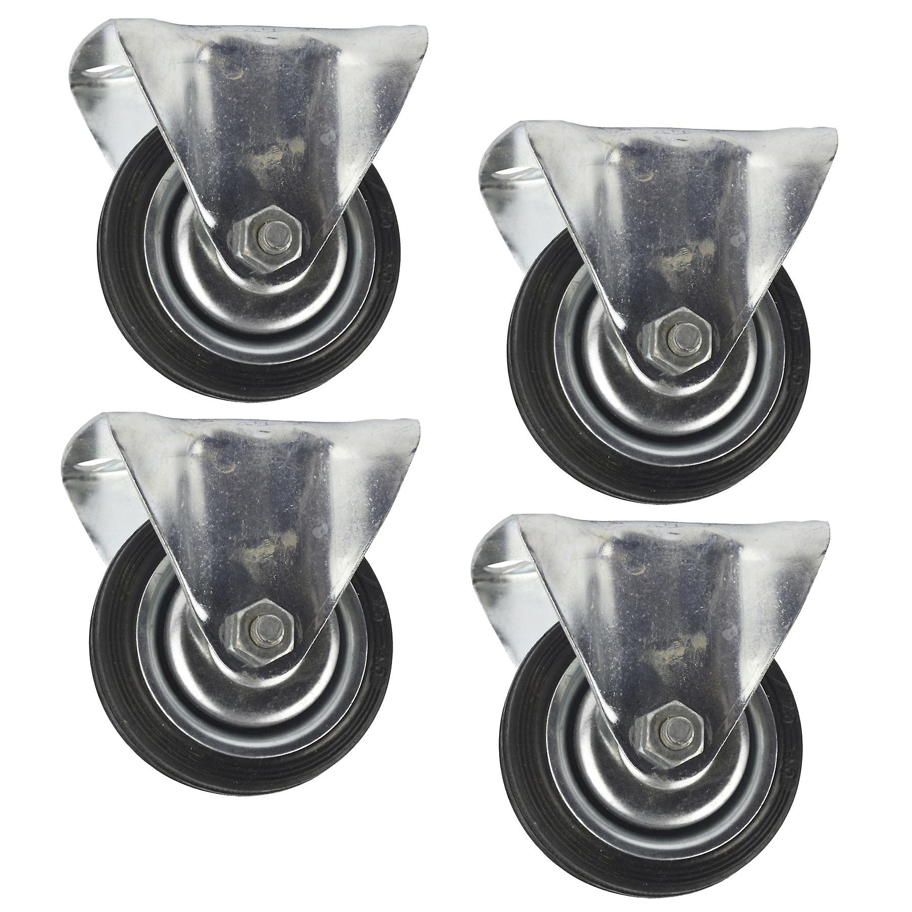 3" (75mm) Rubber Fixed Castor Wheels Trolley Furniture Caster (4 Pack) CST01