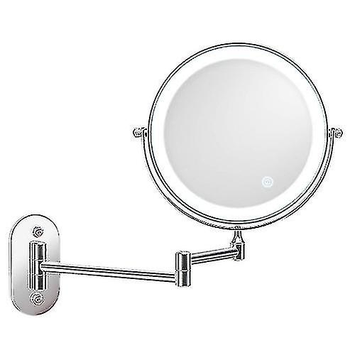 8 Inch Wall-mounted Double-sided Makeup Mirror Led Three-tone Light Bathroom Mirror