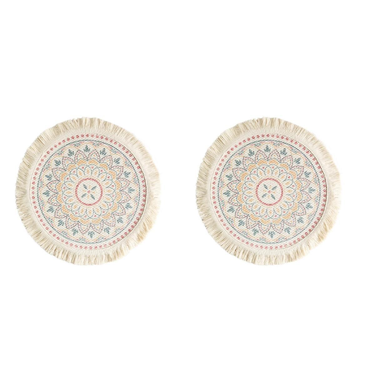2Pcs Printed Place Mat Bohemian Printed Coaster for Home Insulation Circular Shape Dinner Table Lay