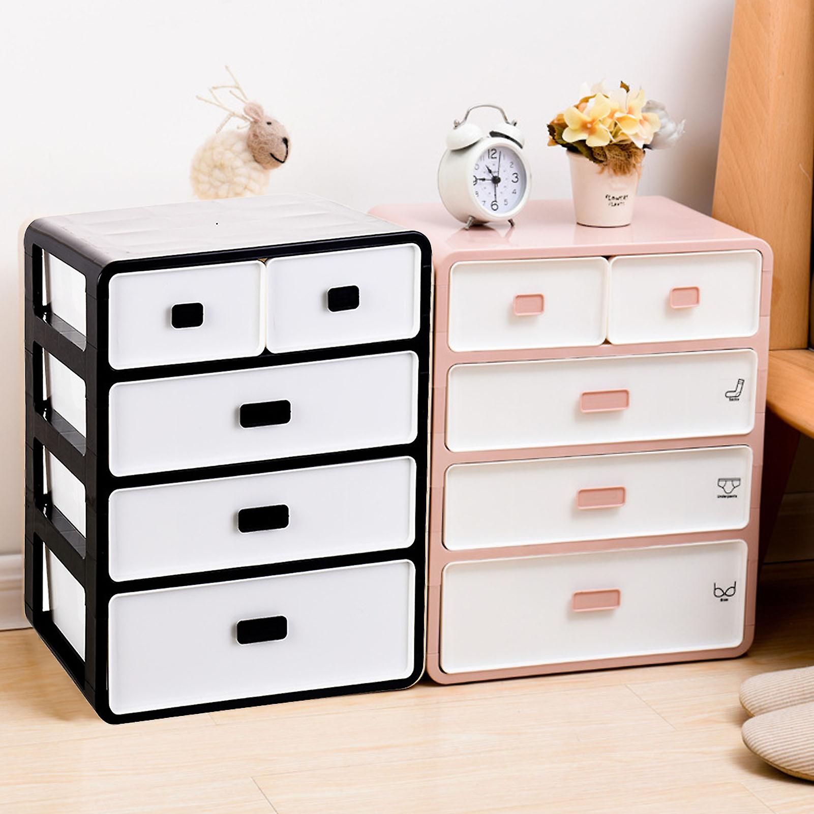 Underwear Storage Cabinet 4 Layer Drawer Design Thickened Bras Panties Organizer with Classification Pattern for Socks Pink 