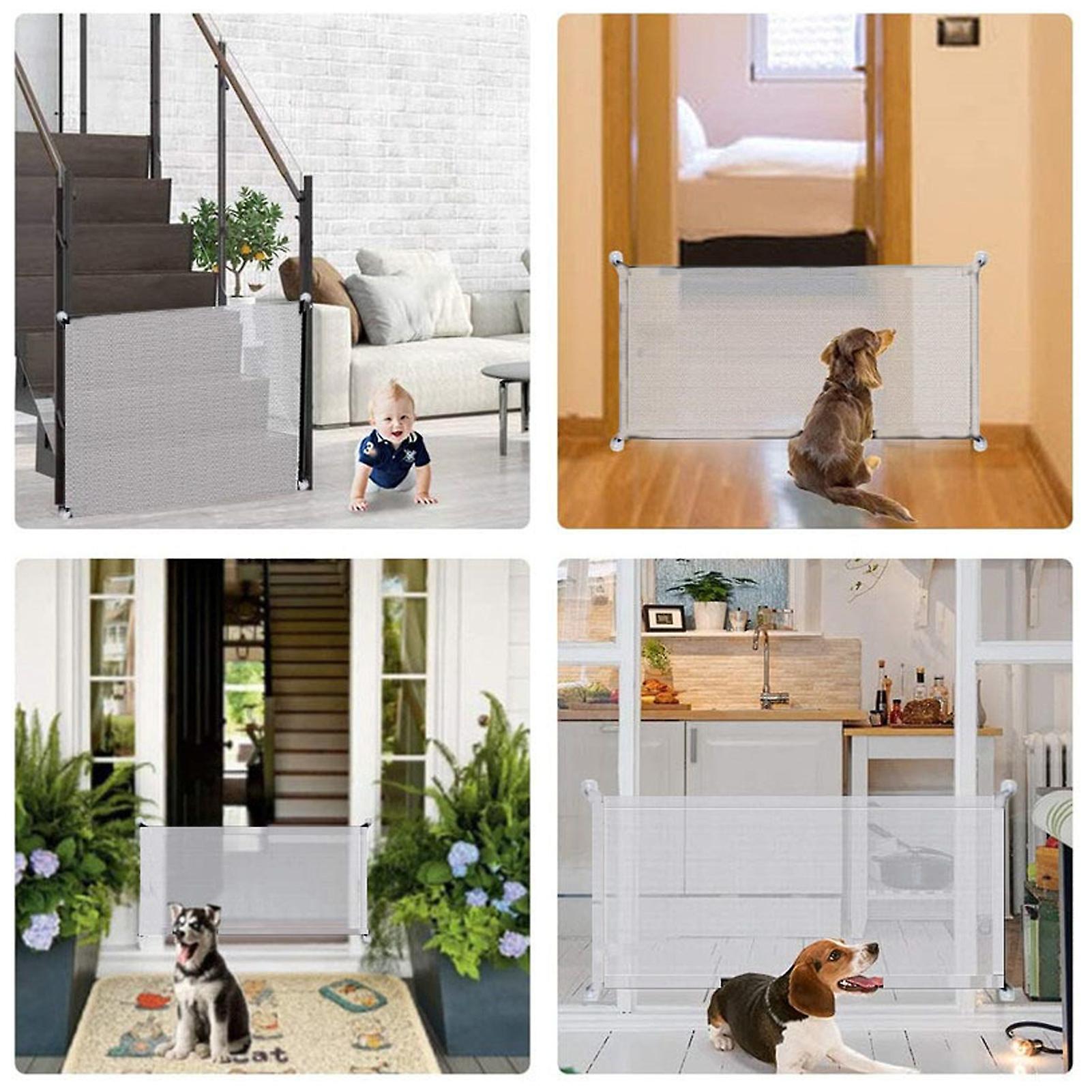 Indoor Dog Gate, Portable, Foldable and Retractable, Cat Isolation Gate, White, 71 x 120 cm