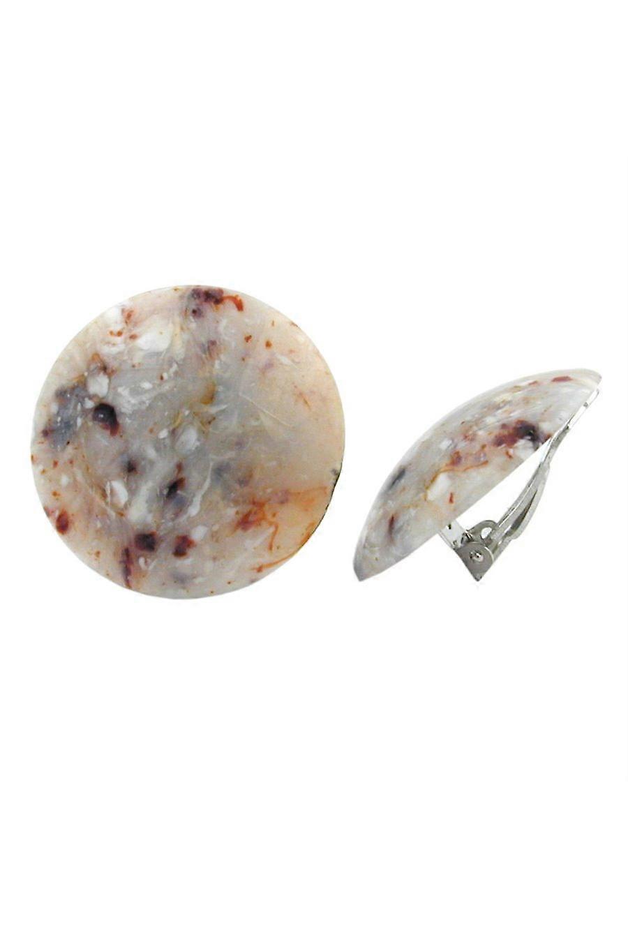 Clip-on Earring Round Beige White Brown 30mm - Gl00536