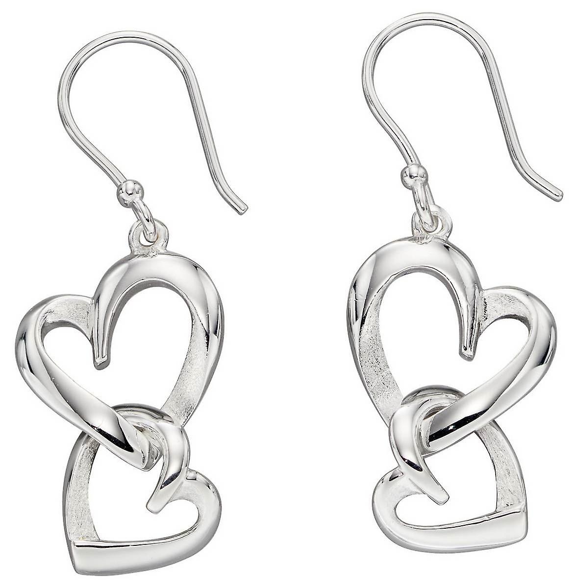 Elements Silver Layered Heart Drop Earrings - Silver