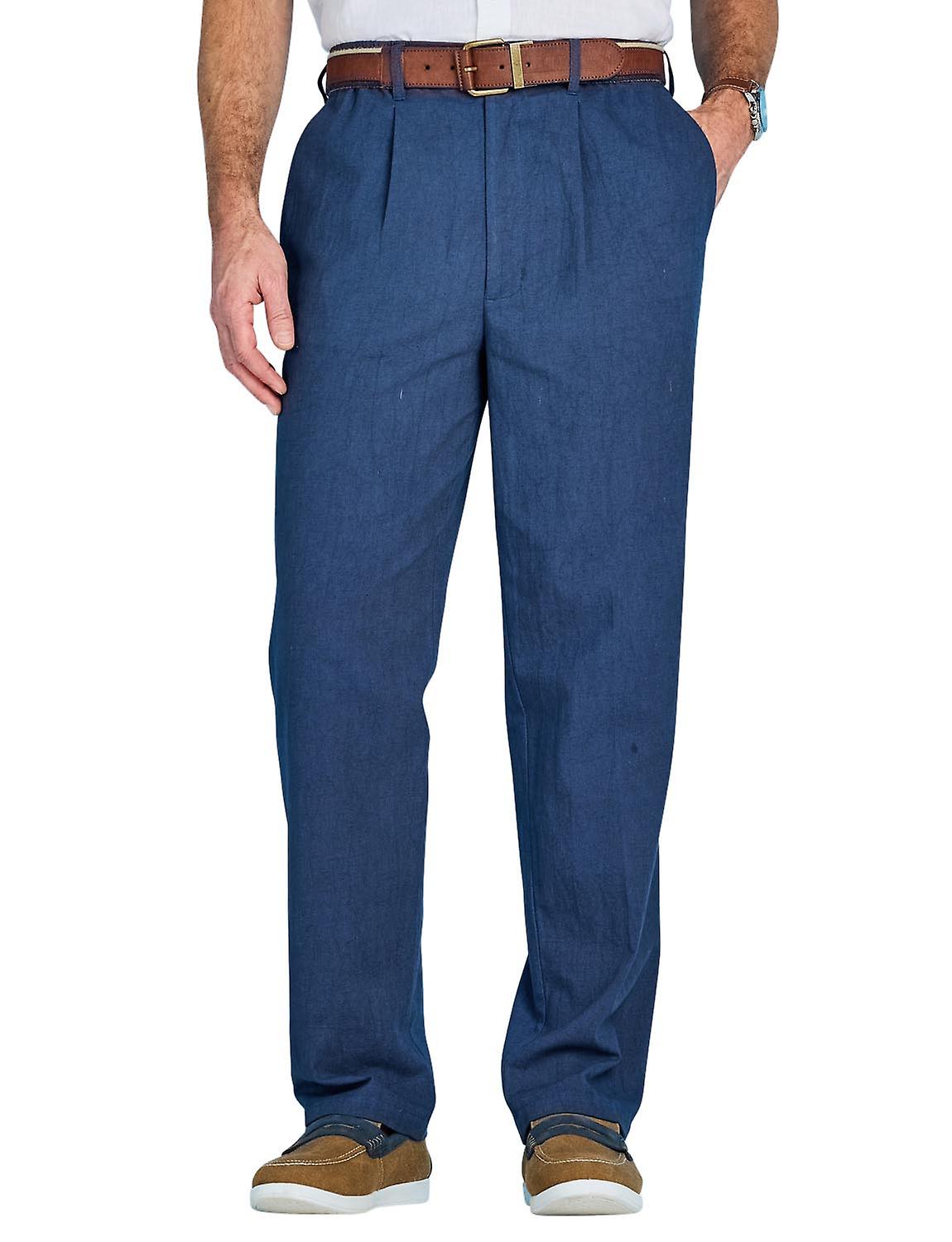 Pegasus | Mens | Linen Blend Stretch Waist Trouser Comfortable Elasticated Fit with Additional Drawstring Crafted from Breathable Fabric 2 Side Pockets & 2 Back Pockets