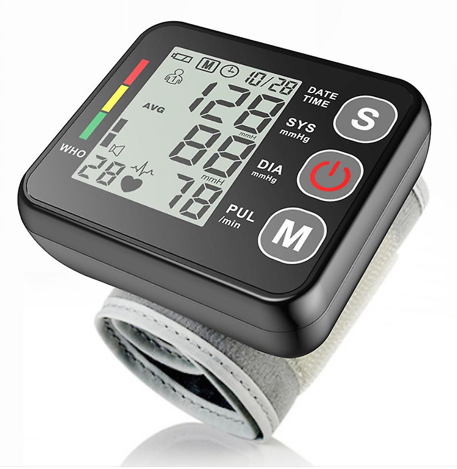Portable Automatic Wrist Blood Pressure Monitor - Large LCD Display, Adjustable StrapBlack