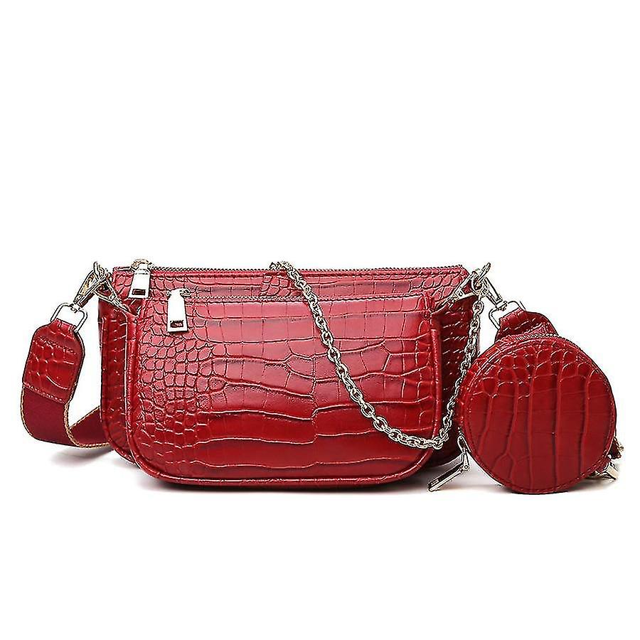 Handbags Red Crocodile Pattern Ladies Three-in-one Handbag 24cm*12.5*4.5 19cm*9.5*3.5 9.5cm*9.5cm*2.5cm