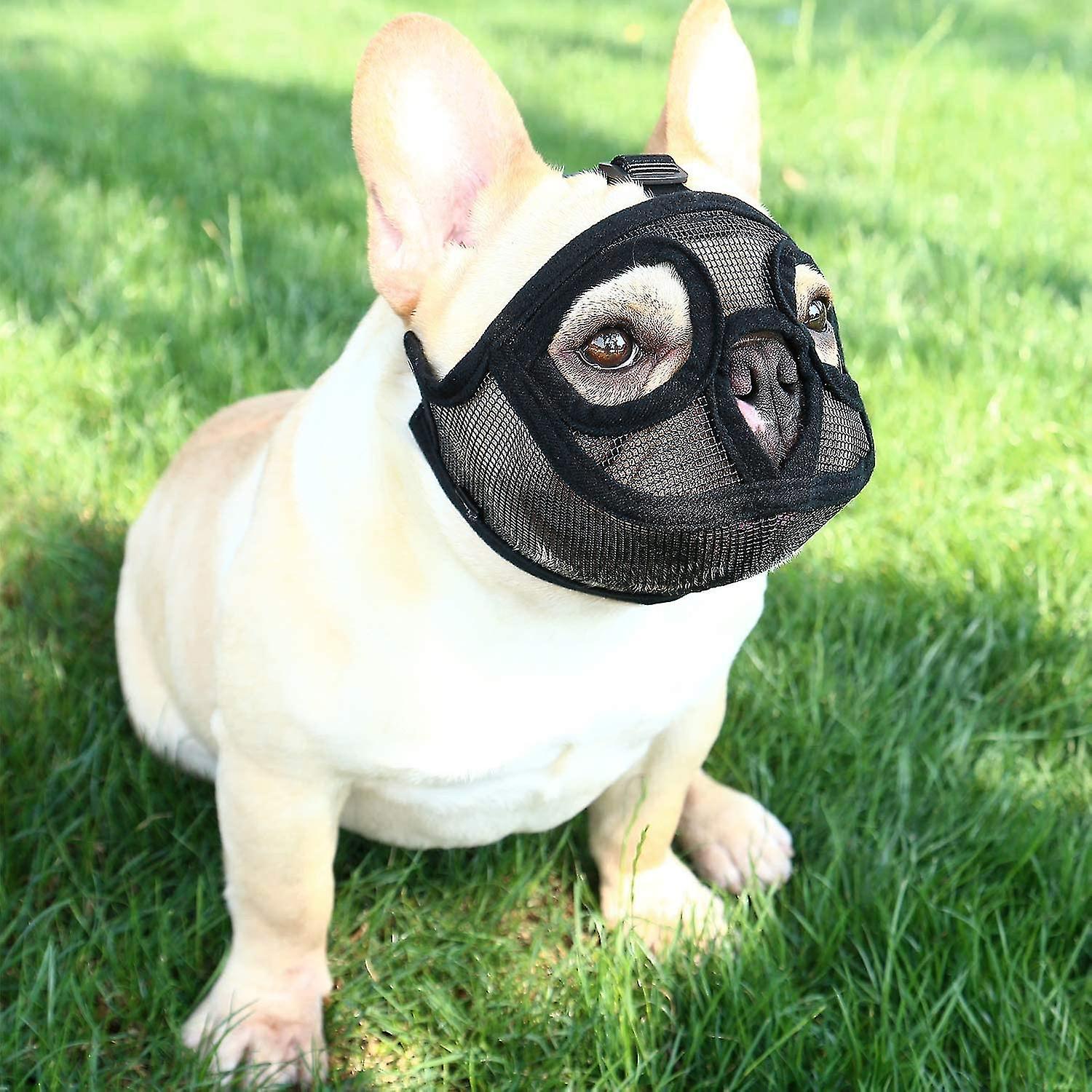 Dog Muzzle With Short Snout Adjustable Breathable Mesh Muzzle For English French Bulldogs Anti-bite Chewing