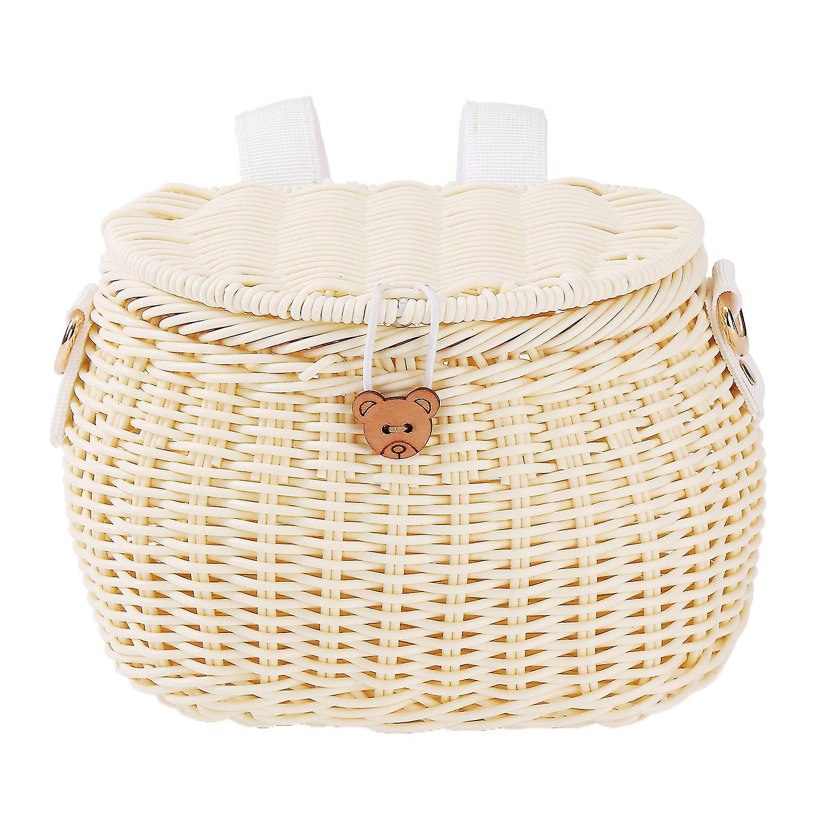 Hand-woven Bicycle Basket E-scooter Storage Container Large Capacity Strong Load-bearing Bike Handlebar Basket with Straps