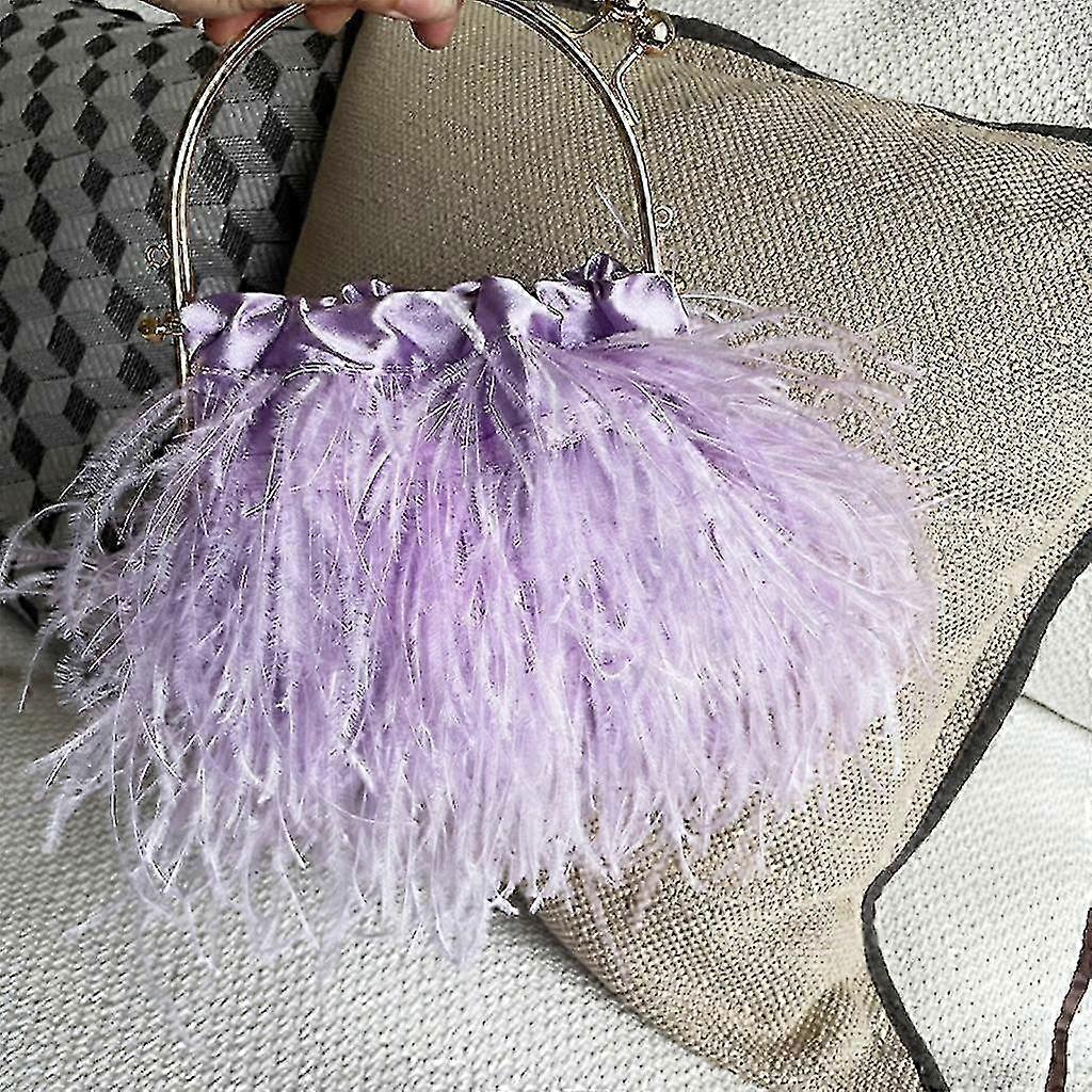 Sac à Main Soirée Femme En Satin Avec Plumes Autruche - Sac Bandoulière Ou Clutch Pour Mariage, Fête
