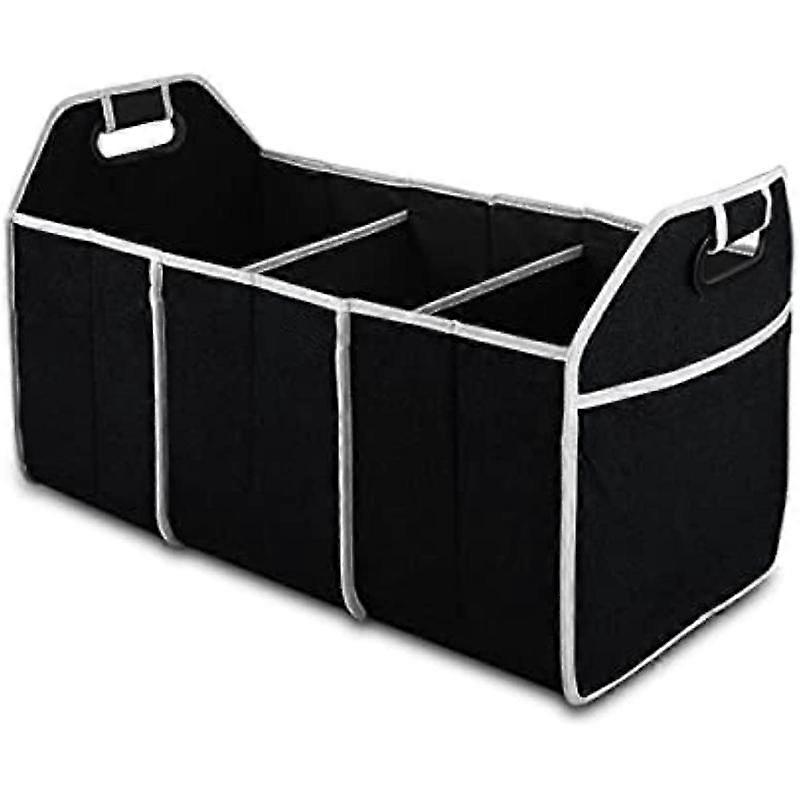 Polyester Car Trunk Organizer - Non-Waterproof, Portable and Foldable Auto Storage Box with 3 Compartments for SUV, Truck, Van, Sedan