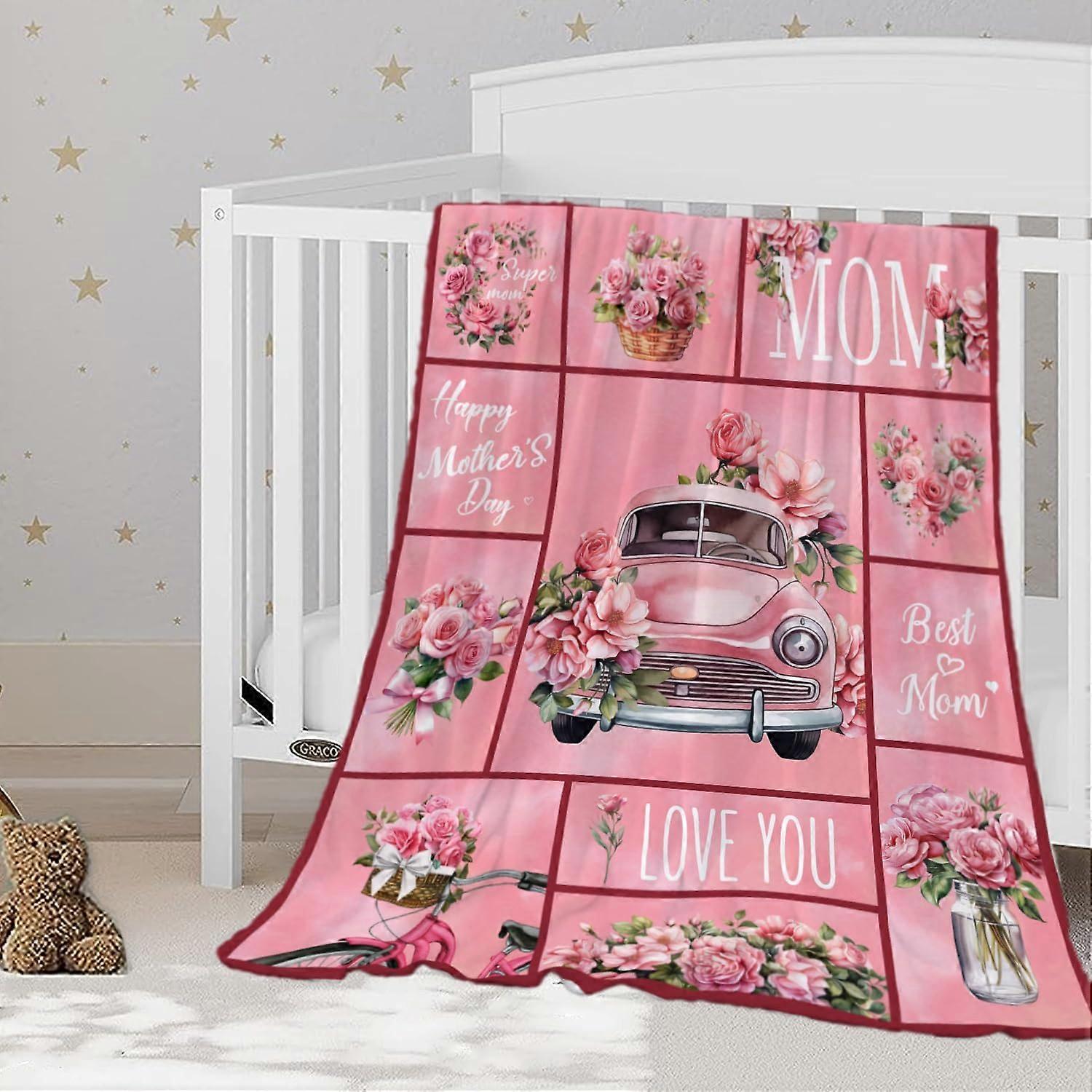 أمي بطانية هدية عيد الأم بطانية من ابنة ابن عيد ميلاد عيد الحب لأمي الجدة النساء تحبك رسالة إلى أمي ناعمة أريكة سرير أزهار صغير