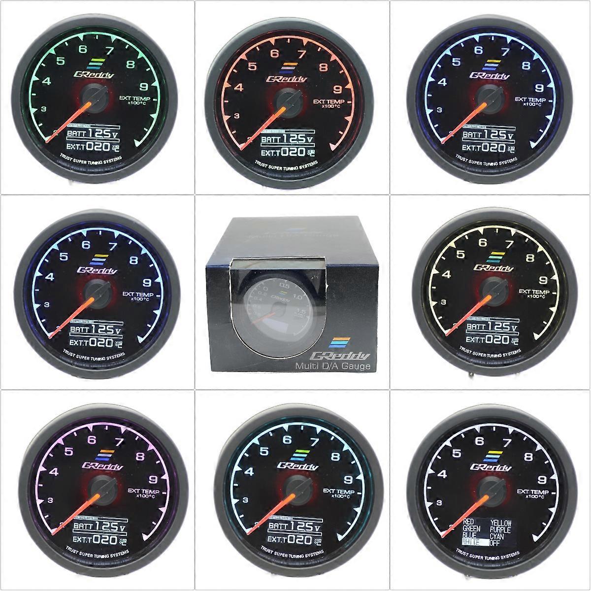Gre**y Gauge EXT Temp Gauge 7 Light Color LCD Display With Voltage EGT Gauge Gauge 60mm 2.5 Inch With Sensor Racing Gauge