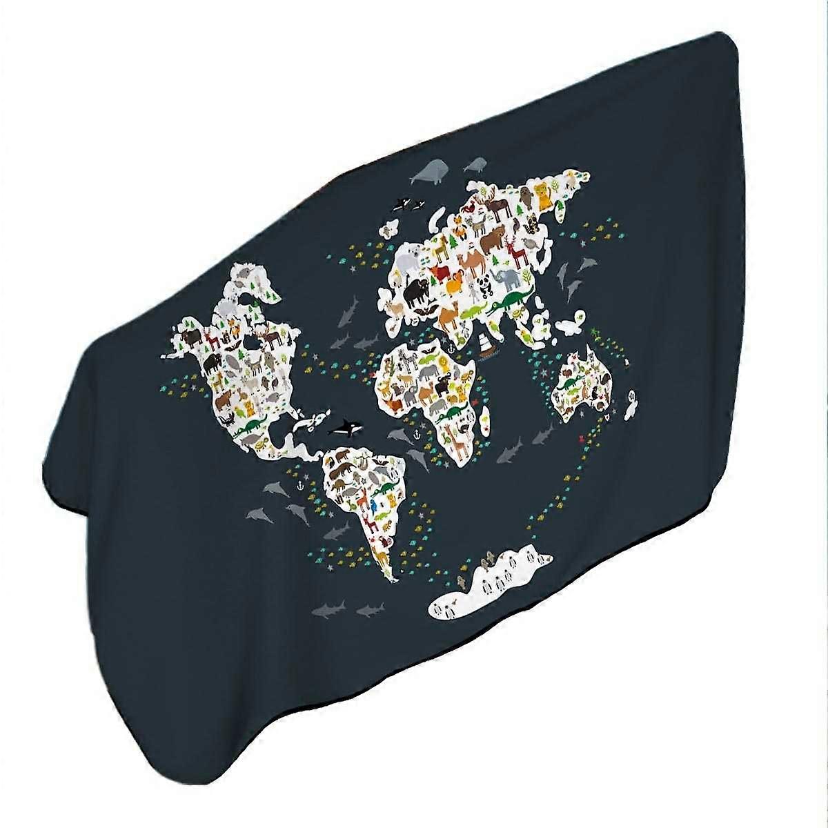 World Map for Children with Animals Microfiber Beach Towel