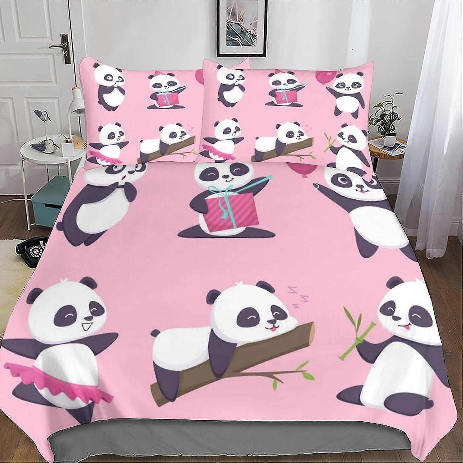 مجموعات غطاء لحاف الباندا الكرتونية D ، مجموعة مفروشات مطبوعة من الرائعة مع غطاء وسادة للمراهقين والكبار Kingx