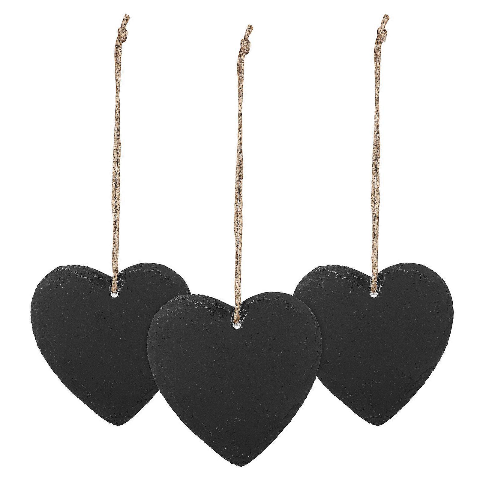 3Pcs Slate Labels Heart Shaped Memo Board Slate Tags Food Sign Garden Plant Marker with Jute Rope for Labeling