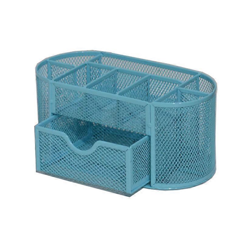 Mesh Desk Office Organizer,Multifunction Pen Holder with Drawer Storage DesktopBlue