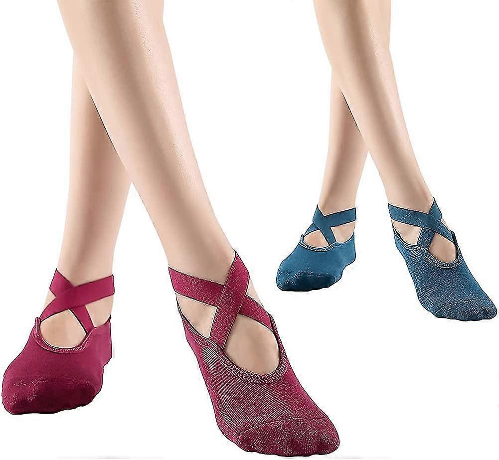 2pairs Yoga Socks For Women, Non Slip With Grips With Toes Silicon Heel Bottom Combed