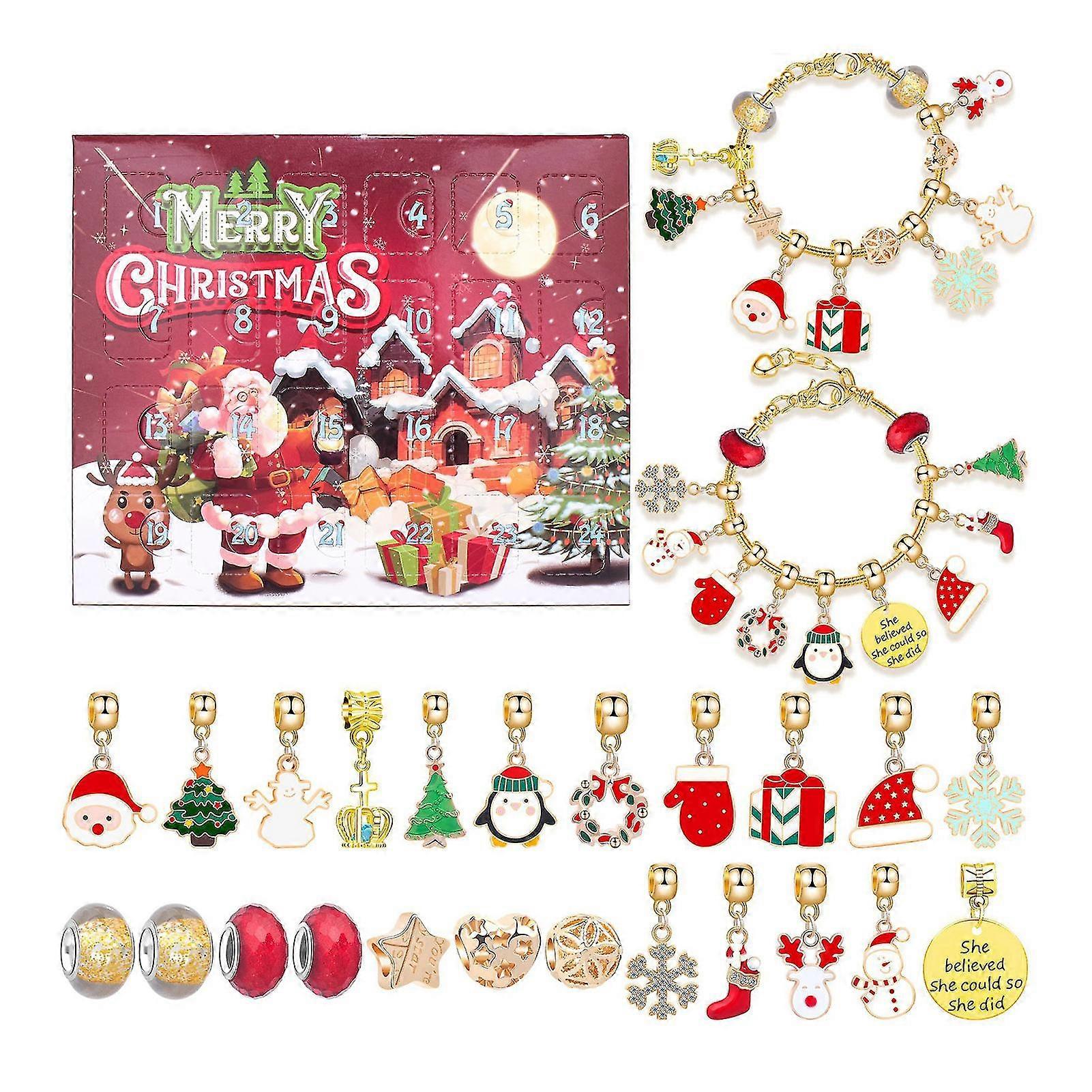 24-شبكة عيد الميلاد مجيء DIY سوار هدية مربع أنيق عطلة العد التنازلي اللعب مربع للأطفال المراهقين الأولاد والبنات