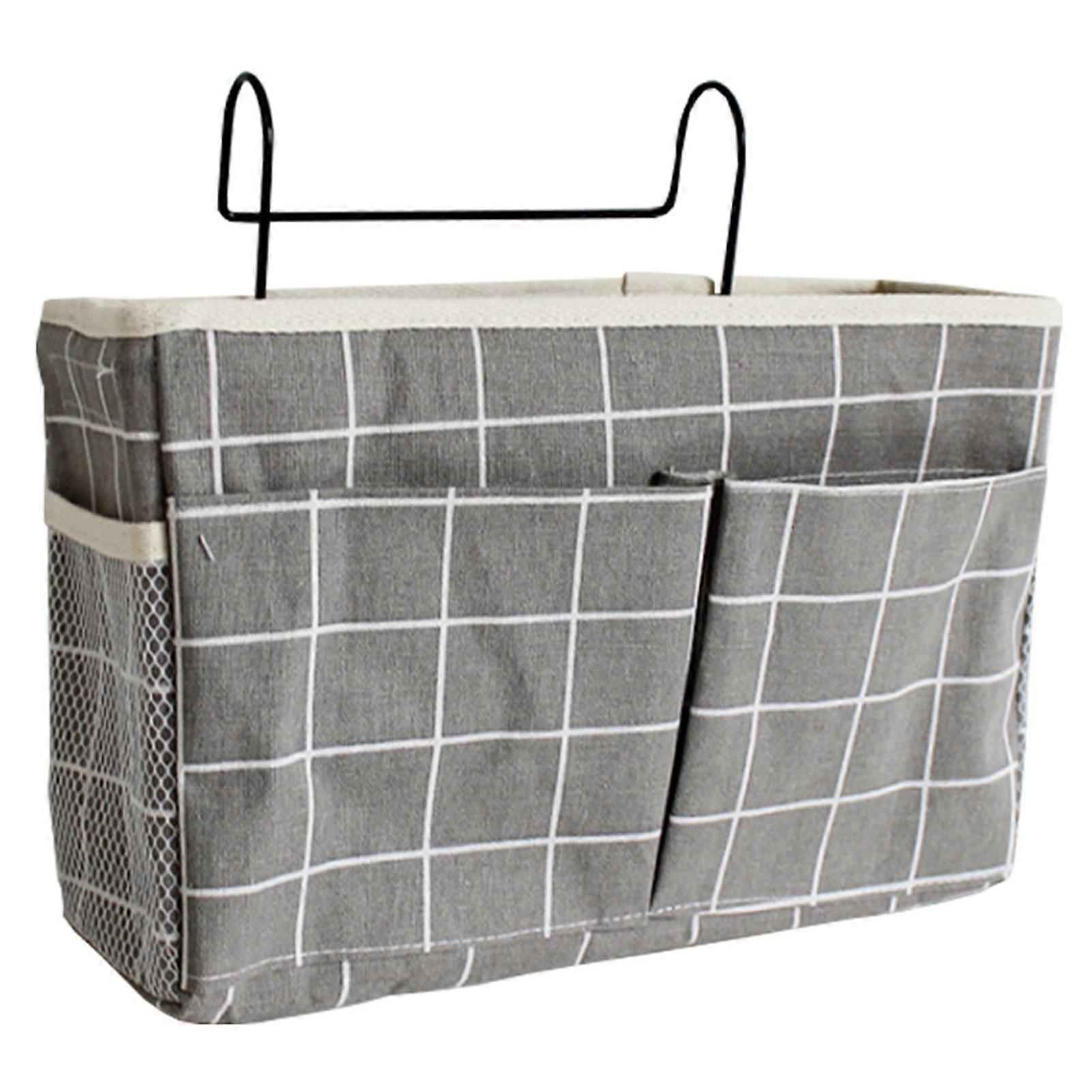 Bedside Caddy with Side Mesh Pocket Hanging Storage Organizer for Bunk College Dorm Bed Canvas Pouch