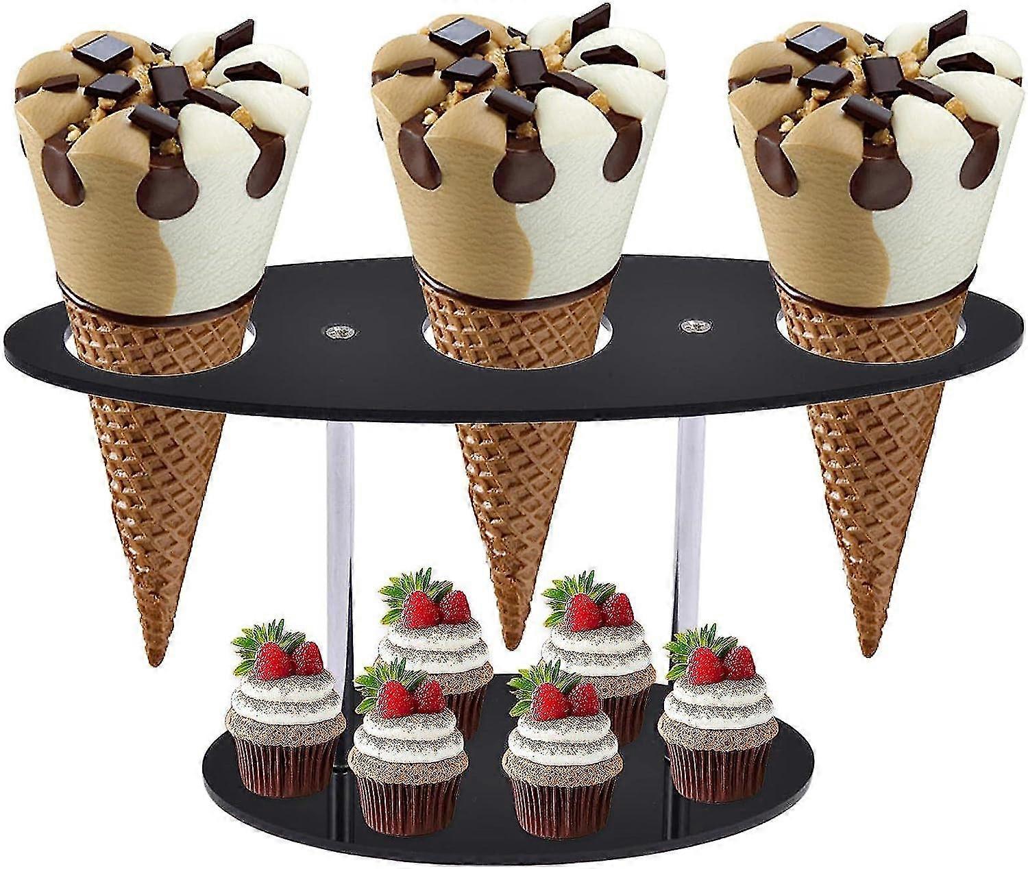 Ice Cream Display Stand - Acrylic Ice Cream Rack With 3 Holes, Charcuterie Food Cone Holder, Waffle Cone Holder Stands For Birthday Parties, Buffets