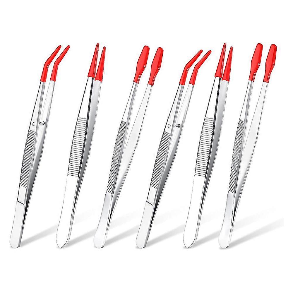 6Pcs Tweezers with Rubber Tips Set Soft PVC Rubber Coated Tips Bent and Straight Flat Tip Precision