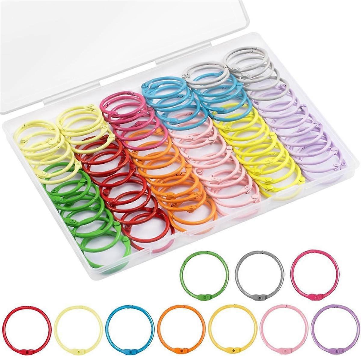 100PCS Binder Rings with 1 Clear Organizer Box - 1 1/5 Inch Colorful Metallic Loose Leaf Paper Ring