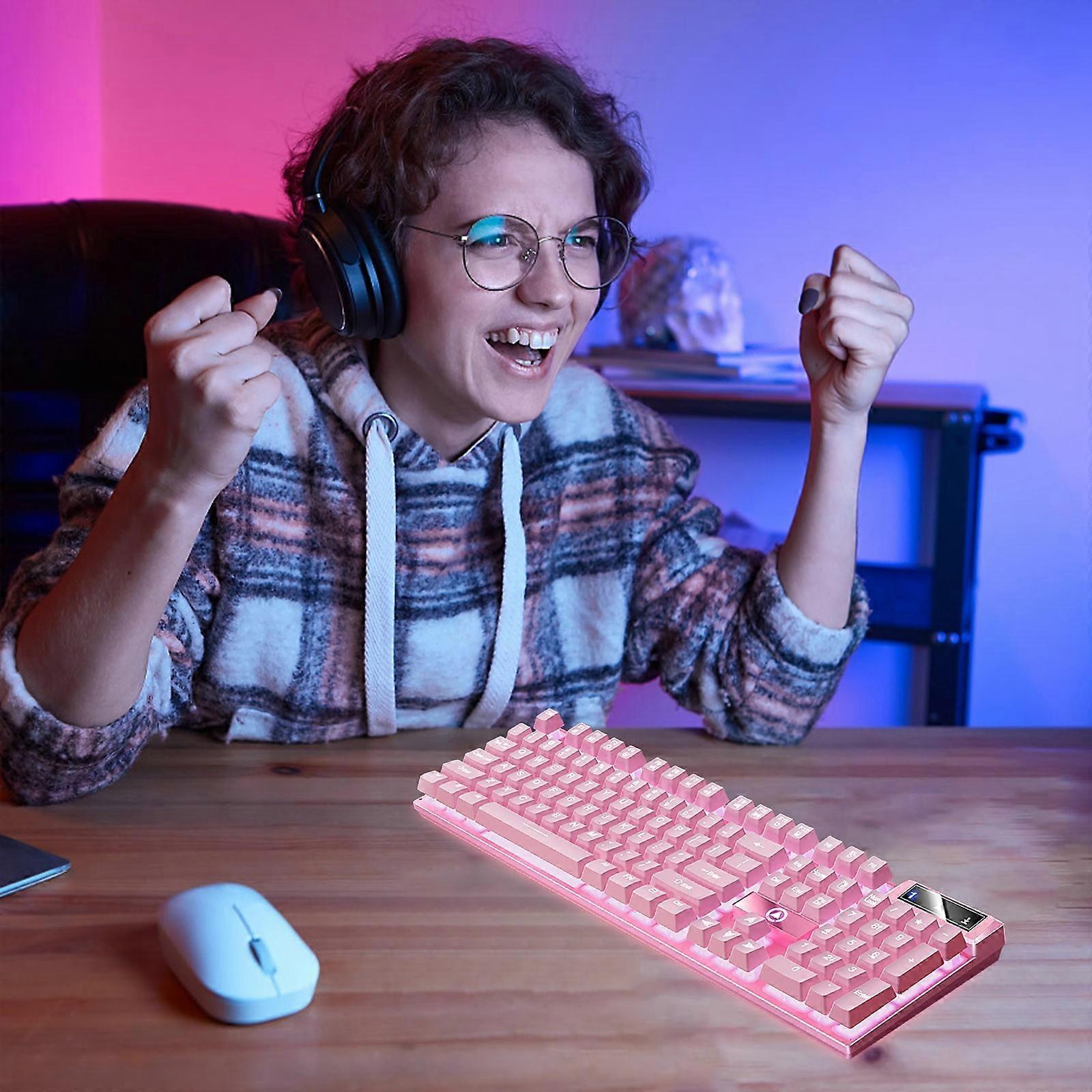 Gaming Keyboard USB Wired Floating Keyboard, Ergonomic Water-Mechanical Feeling Keyboard, Ultra-Slim LED Backlit Keyboard For Desktop, Compute