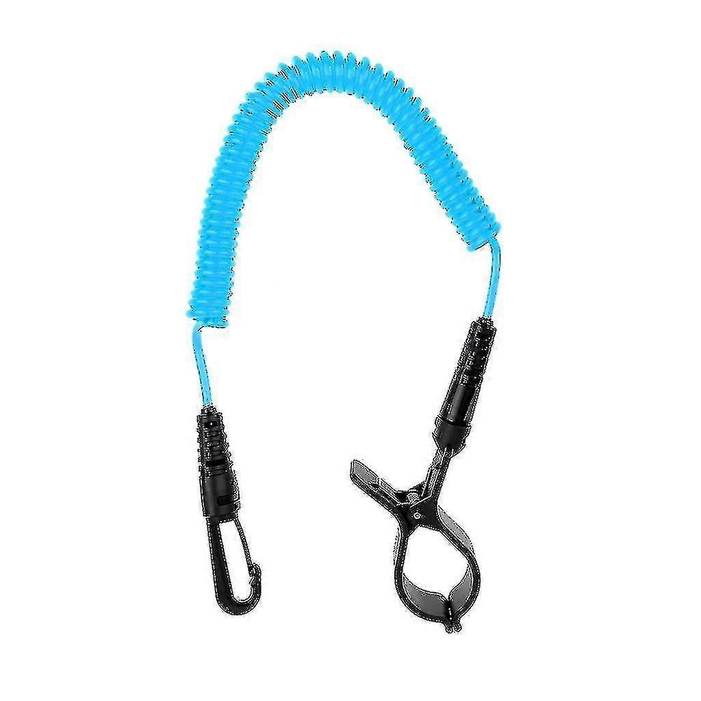 Magideal Kayak Canoe Paddle Leash Cord Rod Oar Coil Tether Hook Clip Blue