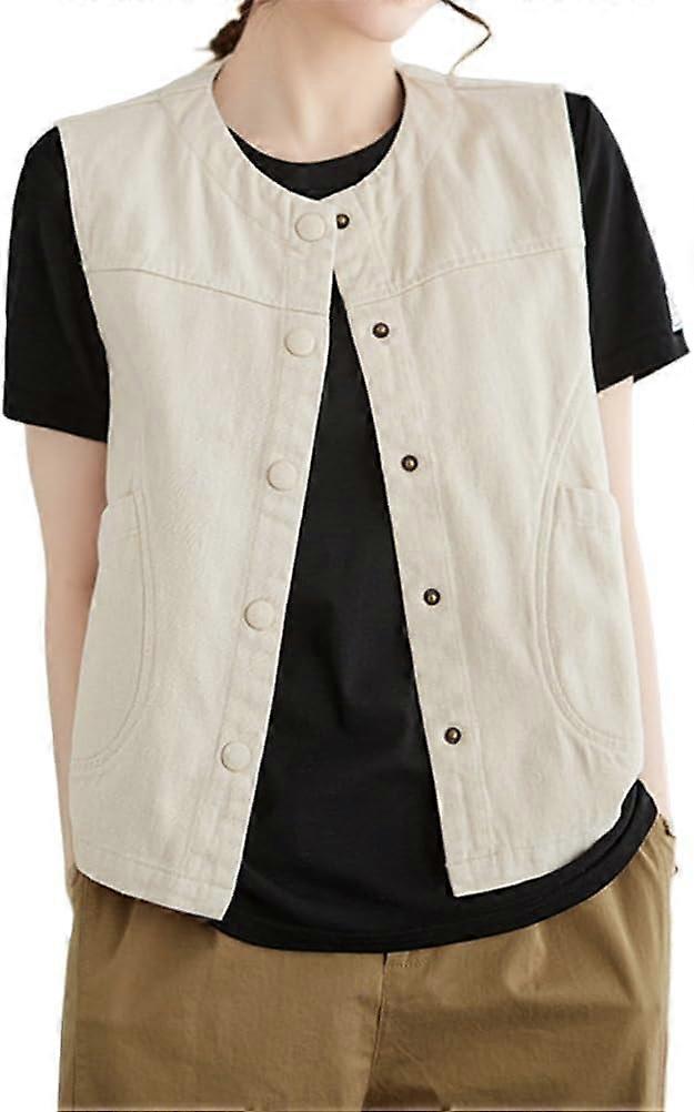 Womens Linen Vest for Women Casual Oversized Button Down Sleeveless Blazer Jackets