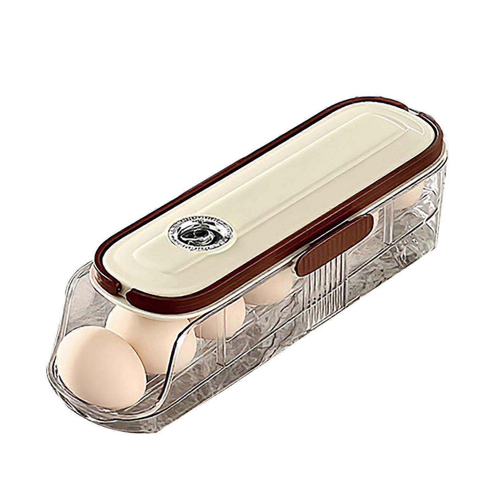 Automatic Rolling Egg Container Fridge Storage Box Food Grade BPA Free Transparent Stackable Fridge Organizer with Lid