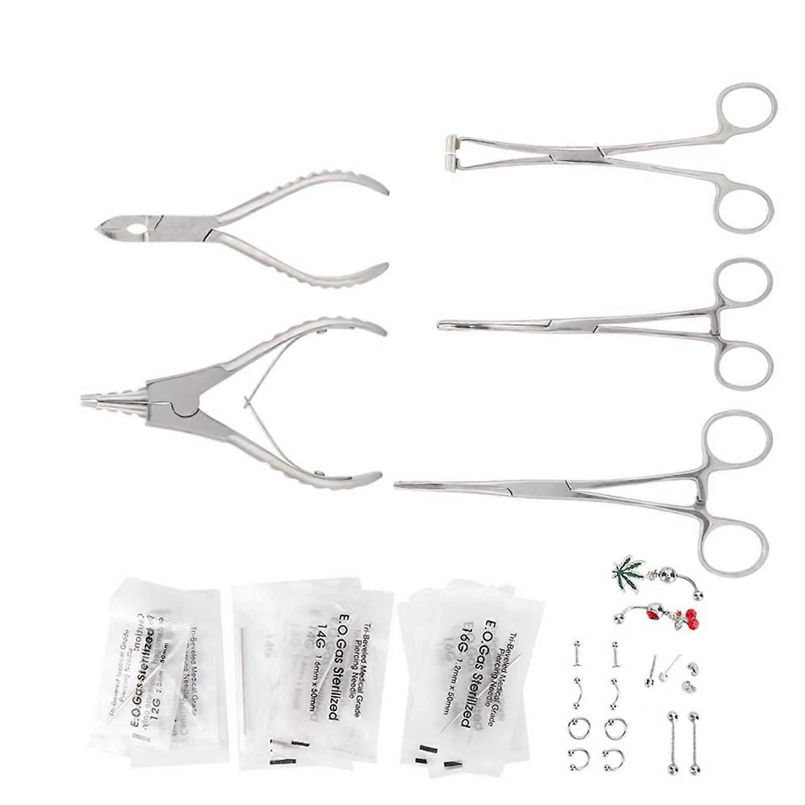 Eyebrow Nose Body Stainless Steel Piercing Pliers Accessory Needles Tool Kit